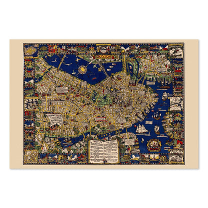 Boston 1920s Pictorial Map vintage print