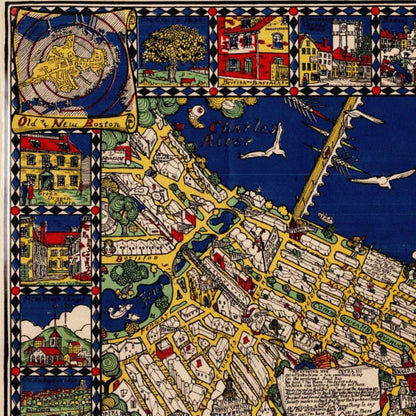 Close-up detail of the Boston 1920s Pictorial Map