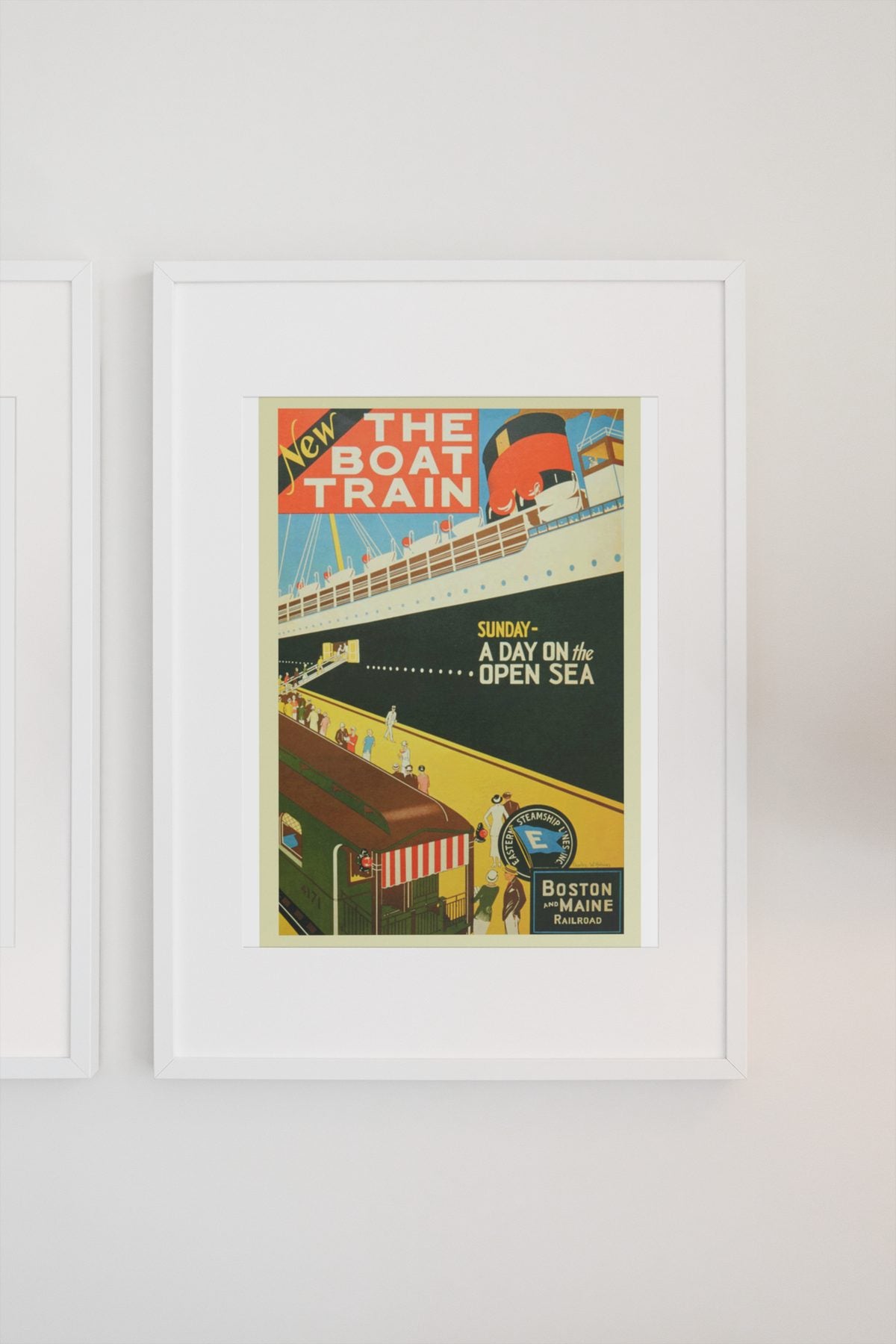 Boston and Maine Boat Train poster on a light wall