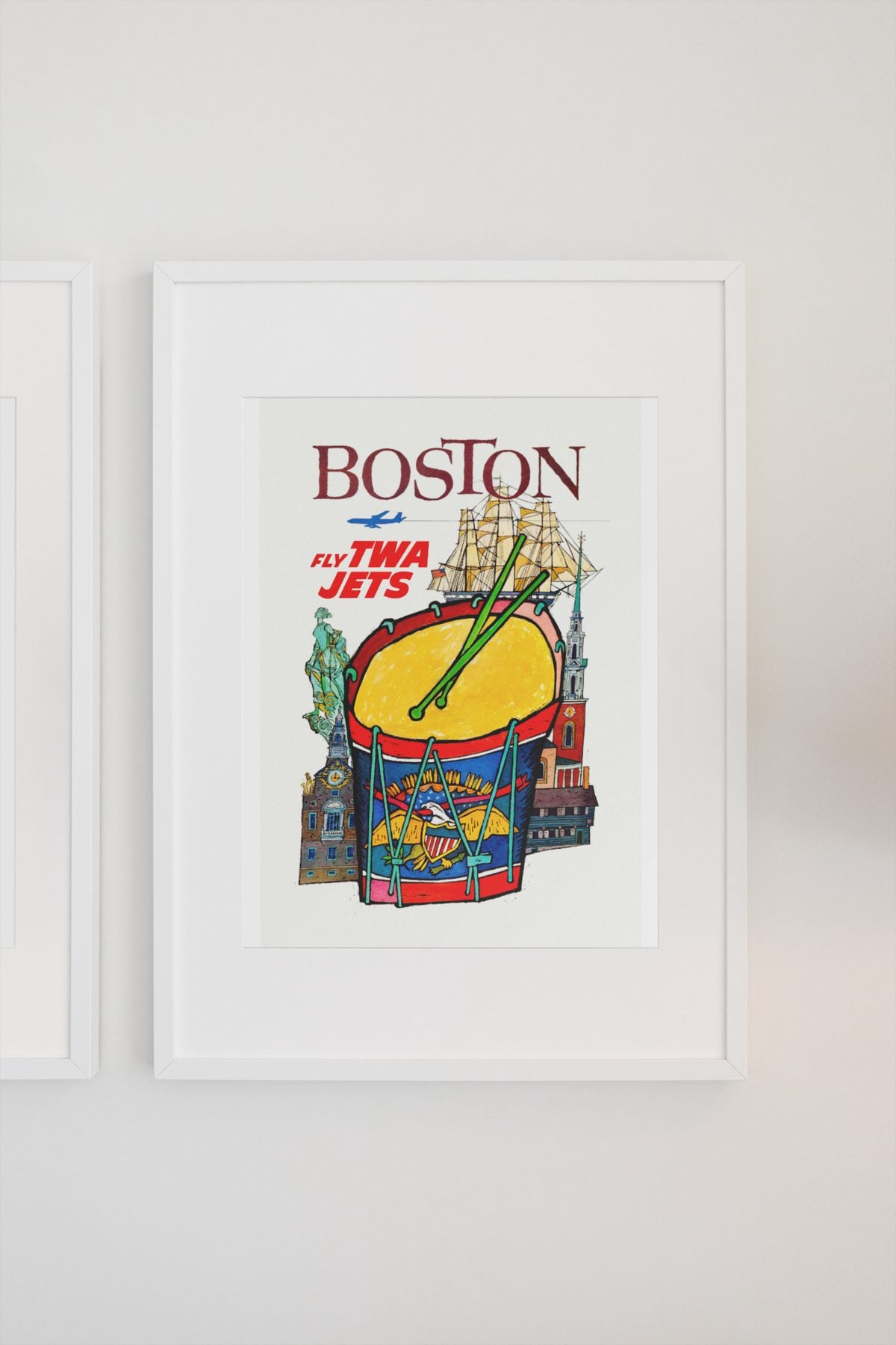 Boston Fly TWA Jets poster on a light wall