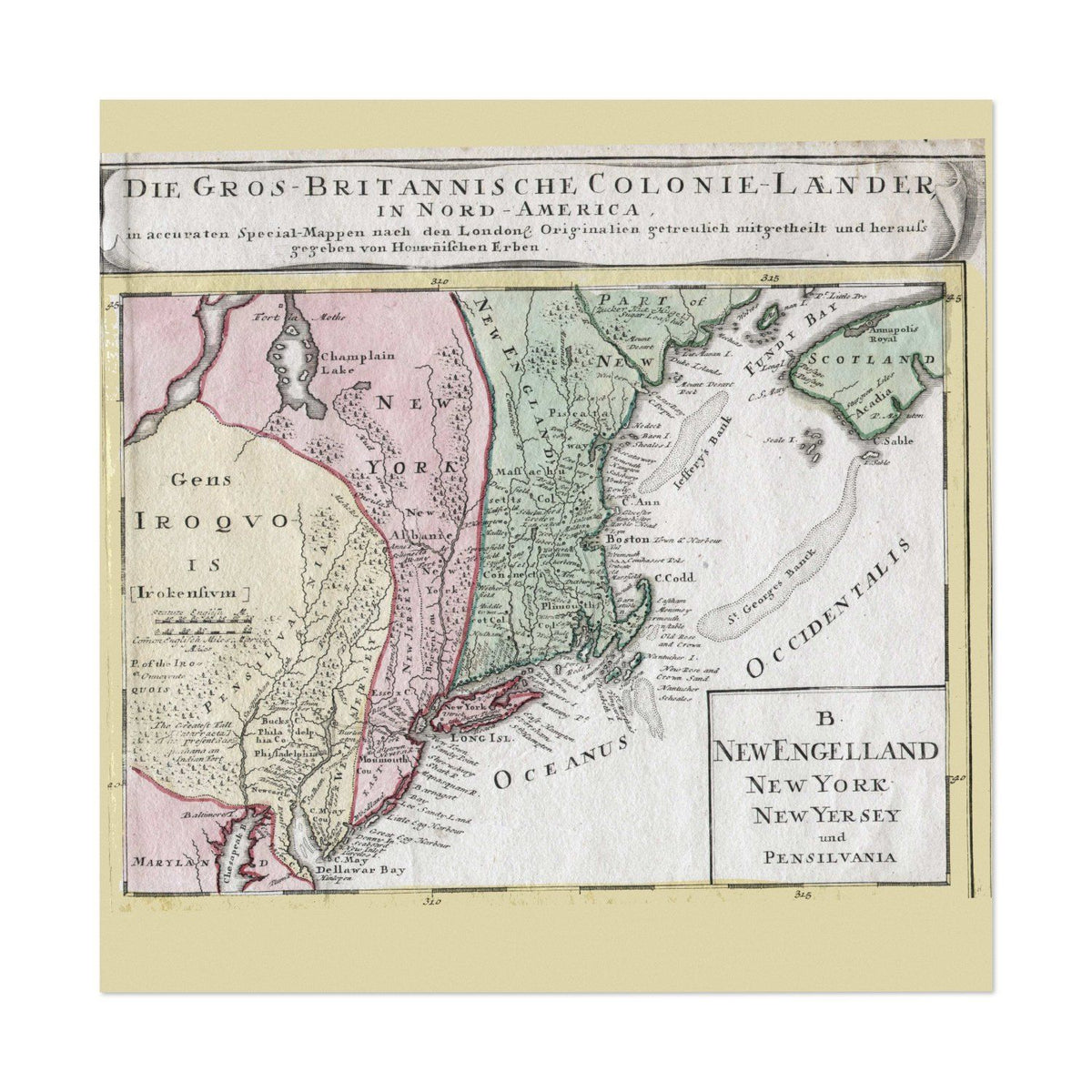 British Colonies 1759 German Map vintage print