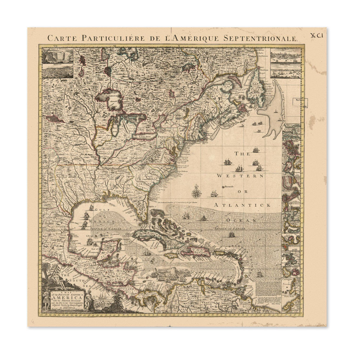 British Colonies in America 1733 Map vintage print