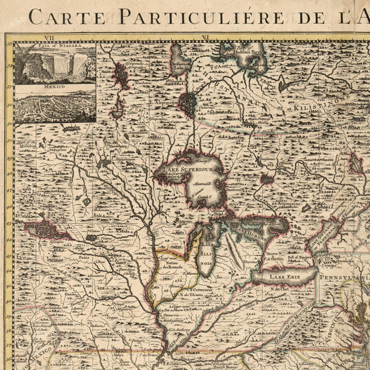 Close-up detail of the British Colonies in America 1733 Map