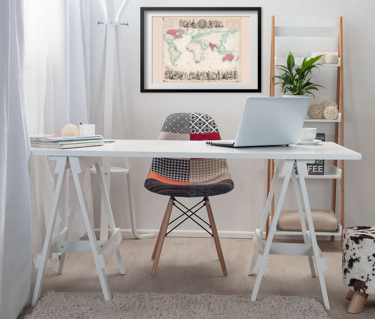 British Empire Throughout the World 1850s framed above a white desk in a home office