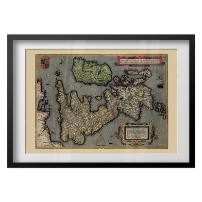 England, Scotland and Ireland 1570 Ortelius Map print in a black frame