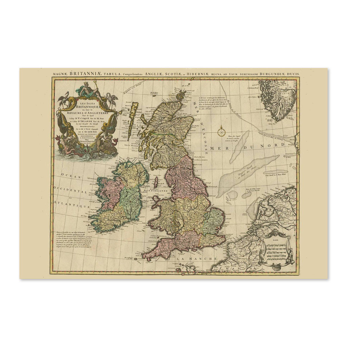 British Isles 1700s Map vintage print
