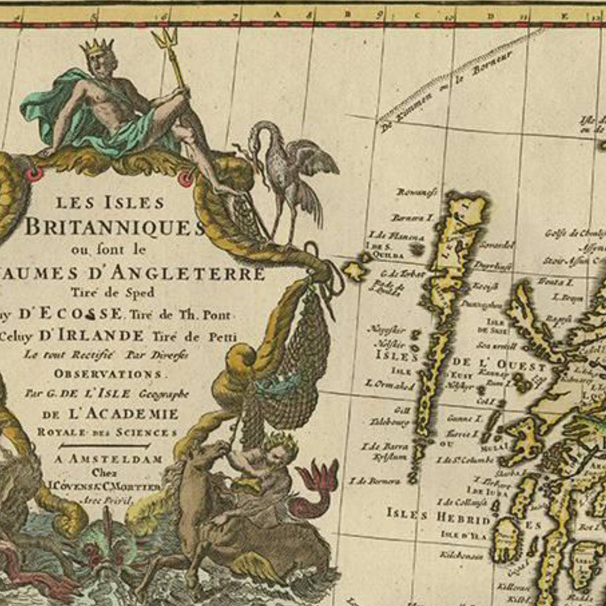 Close-up detail of the British Isles 1700s Map