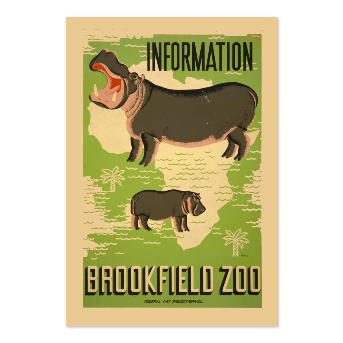 Brookfield Zoo Hippo poster print