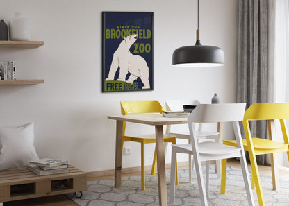 Brookfield Zoo Polar Bear poster framed above a dining table