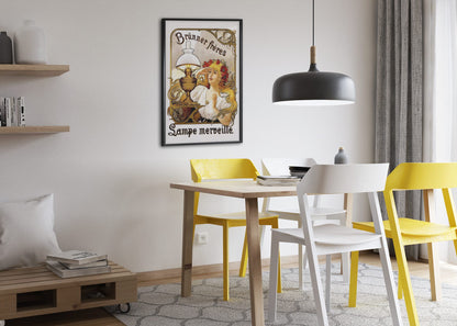 Brunner Freres Lamps poster framed above a dining table