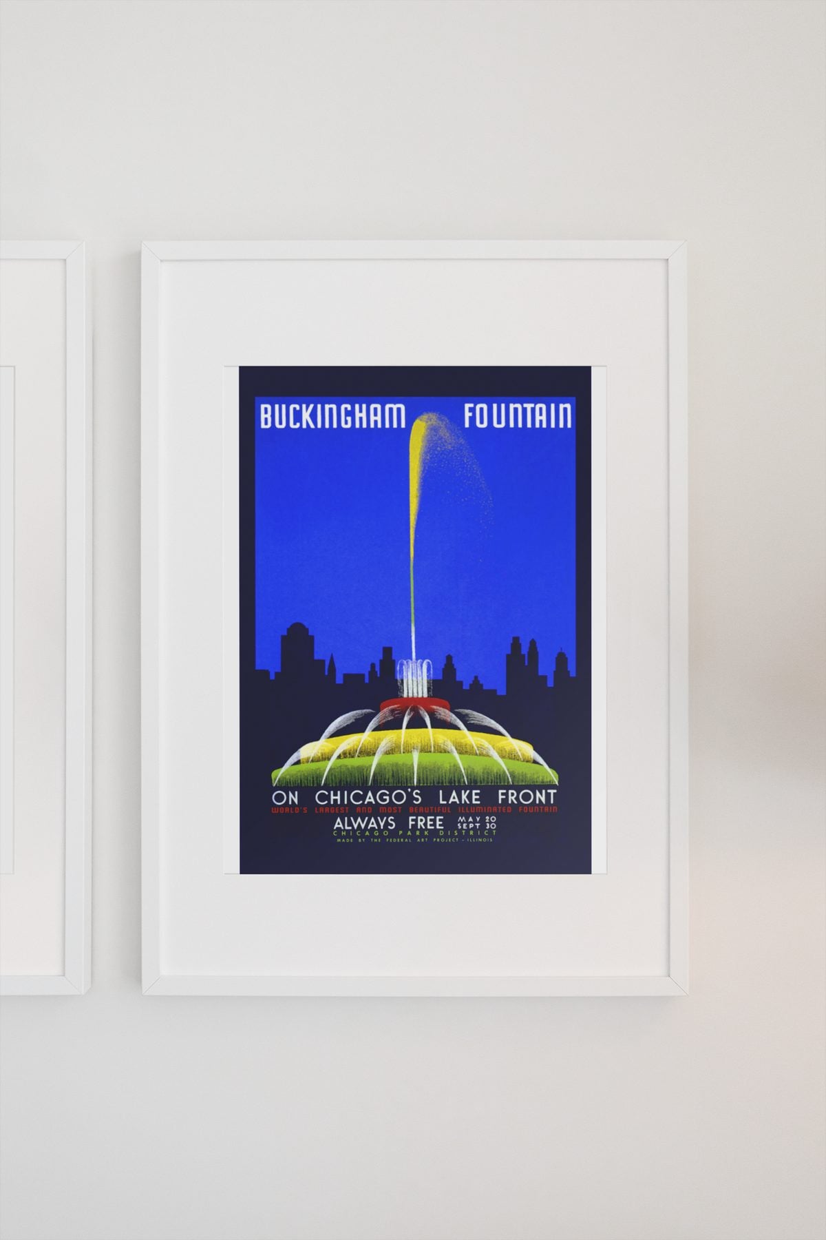 Buckingham Fountain Chicago poster on a light wall