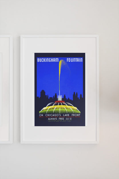 Buckingham Fountain Chicago poster on a light wall