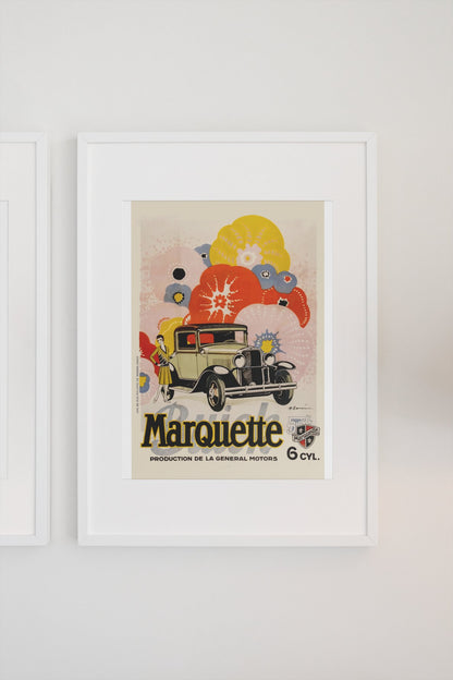 Buick Marquette poster in a white frame on a light wall