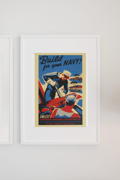 Build for Your Navy — Seabees poster on a light wall