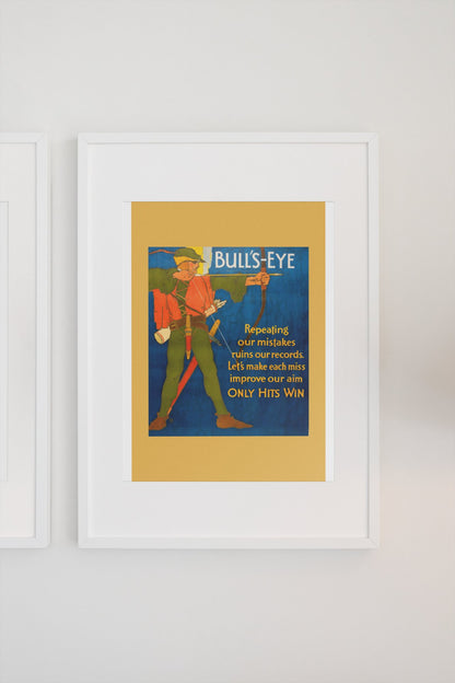 Bull’s-Eye poster in a white frame on a light wall