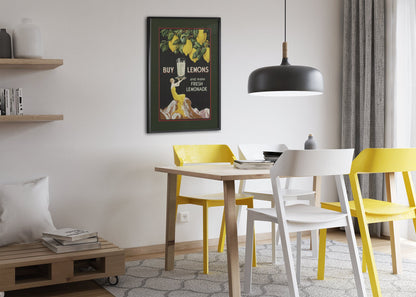 Buy Lemons 1920s lemonade poster framed above a dining table