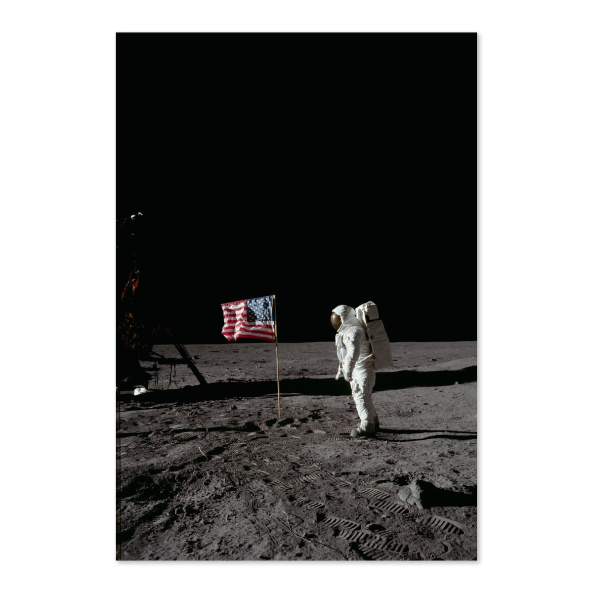 Buzz Aldrin with the US flag on the Moon poster print