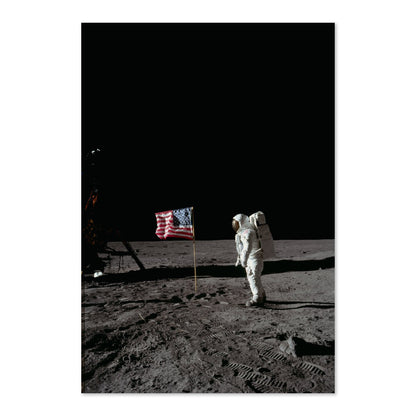 Buzz Aldrin with the US flag on the Moon poster print