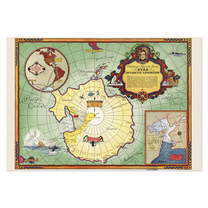 Byrd Antarctic Expedition 1930s Map vintage print