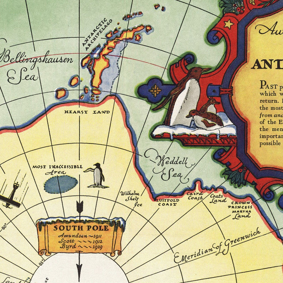 Close-up detail of the Byrd Antarctic Expedition 1930s Map
