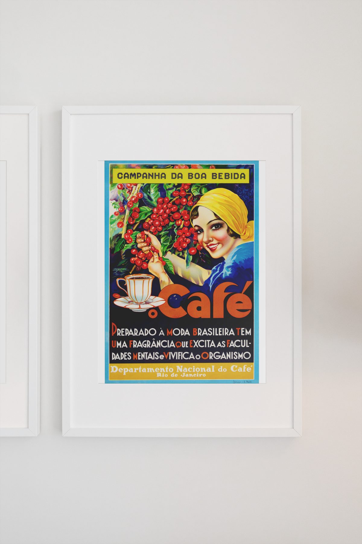 Cafe Brazilian Coffee poster on a light wall