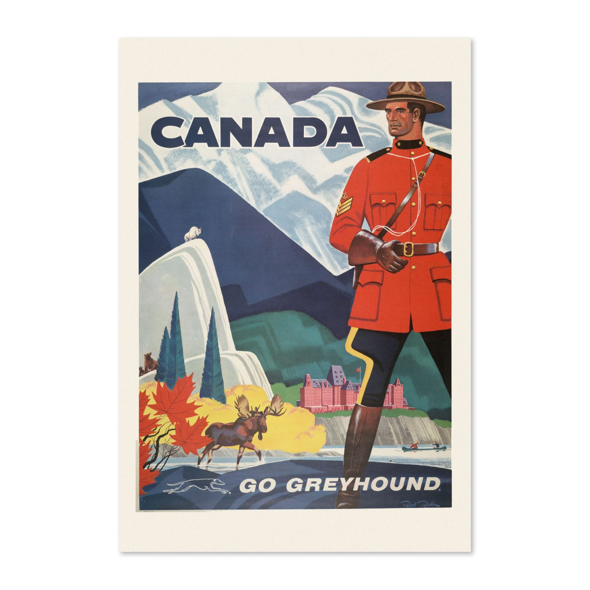 Canada Mountie Greyhound poster print
