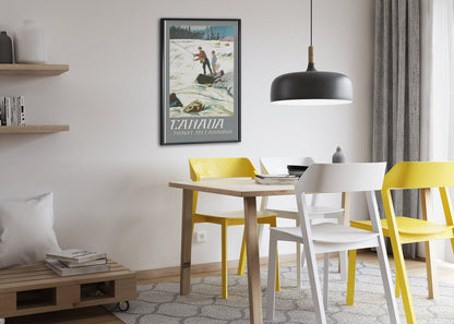 Canadian Pacific Fly Fishing poster framed above a dining table