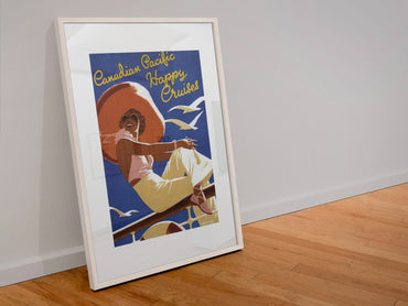 Canadian Pacific Great Lakes Cruises poster in a white frame leaning against a wall