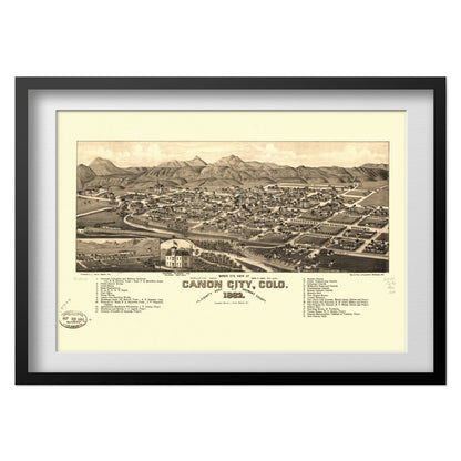 Canon City 1882 Panoramic Map print in a black frame