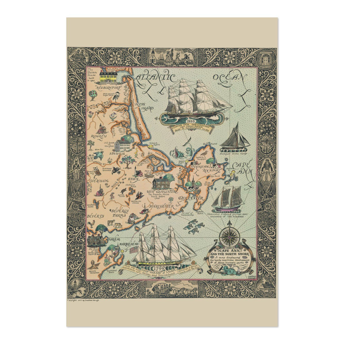 Cape Ann 1927 Map vintage print