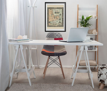 Cape Ann 1927 Map print framed above a white desk in a home office