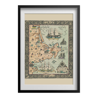 Cape Ann 1927 Map print in a black frame with a white mat