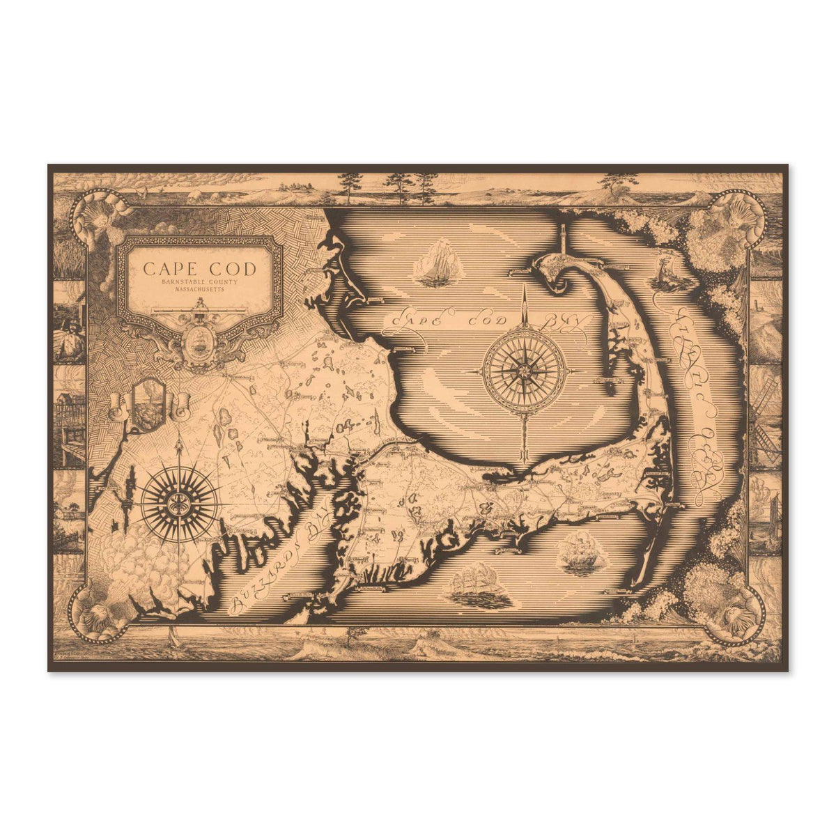Cape Cod 1930s Map vintage print