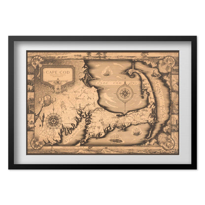 Cape Cod 1930s Map print in a black frame with a white mat