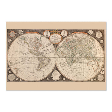 Captain Cook Discoveries 1790s World Map poster print