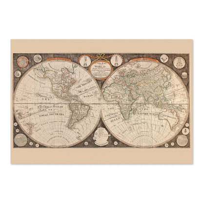 Captain Cook Discoveries 1790s World Map poster print