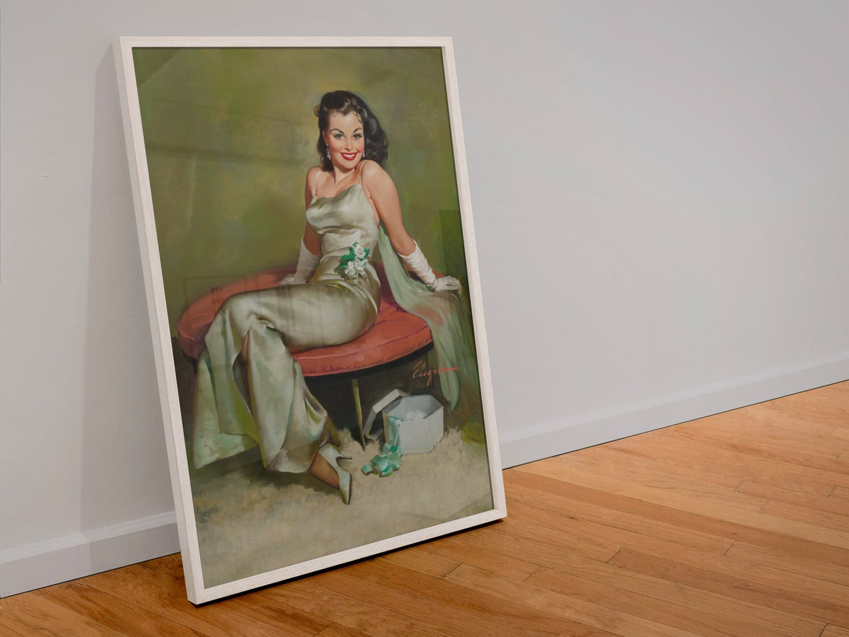 Captivating by Gil Elvgren, pin-up poster — leaning frame