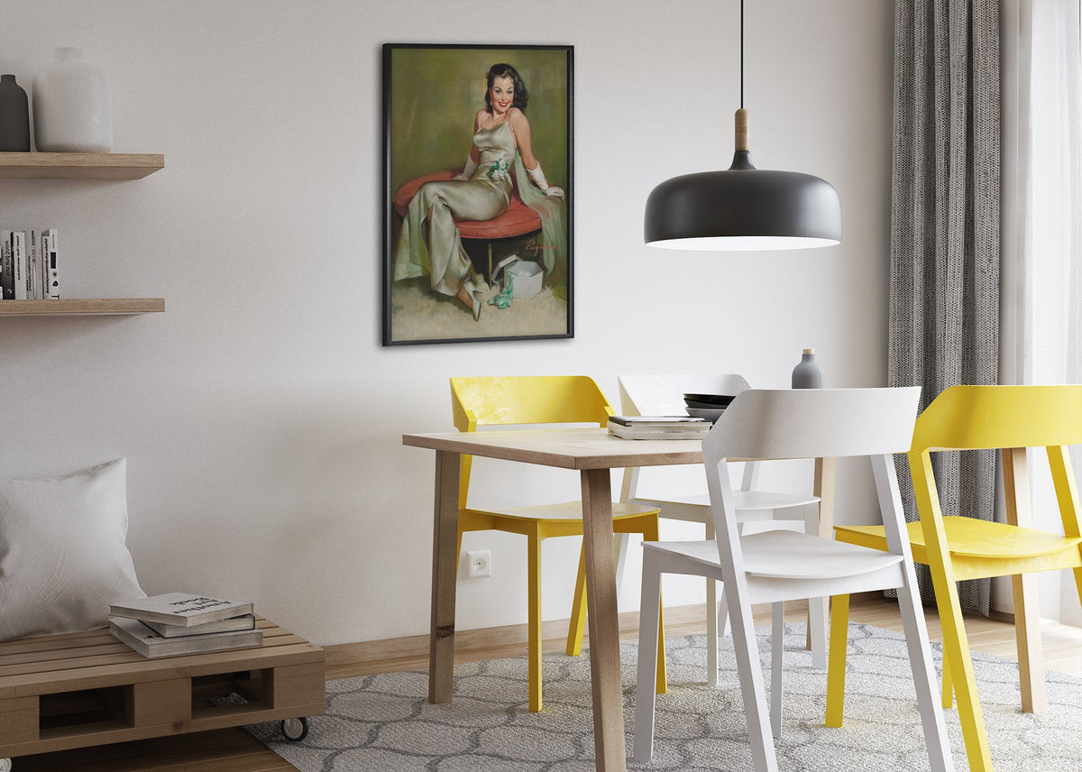 Captivating by Gil Elvgren, pin-up poster — dining room