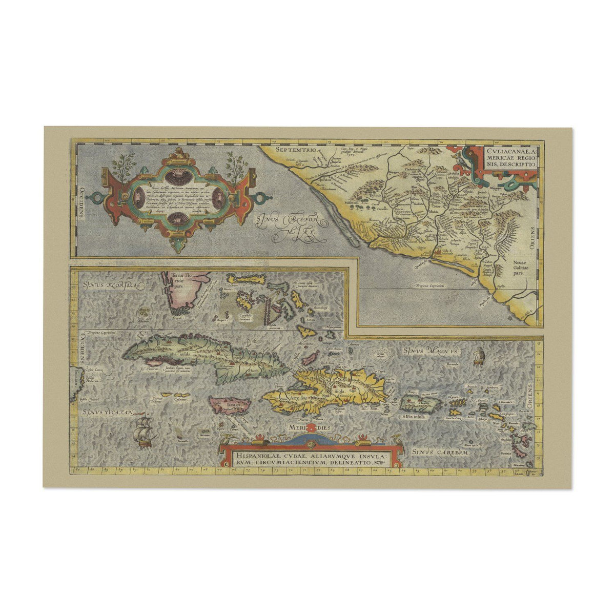 Caribbean & Cuba 1580 Map vintage print