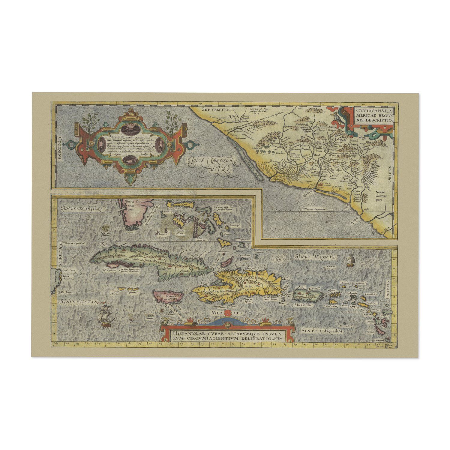 Caribbean & Cuba 1580 Map vintage print