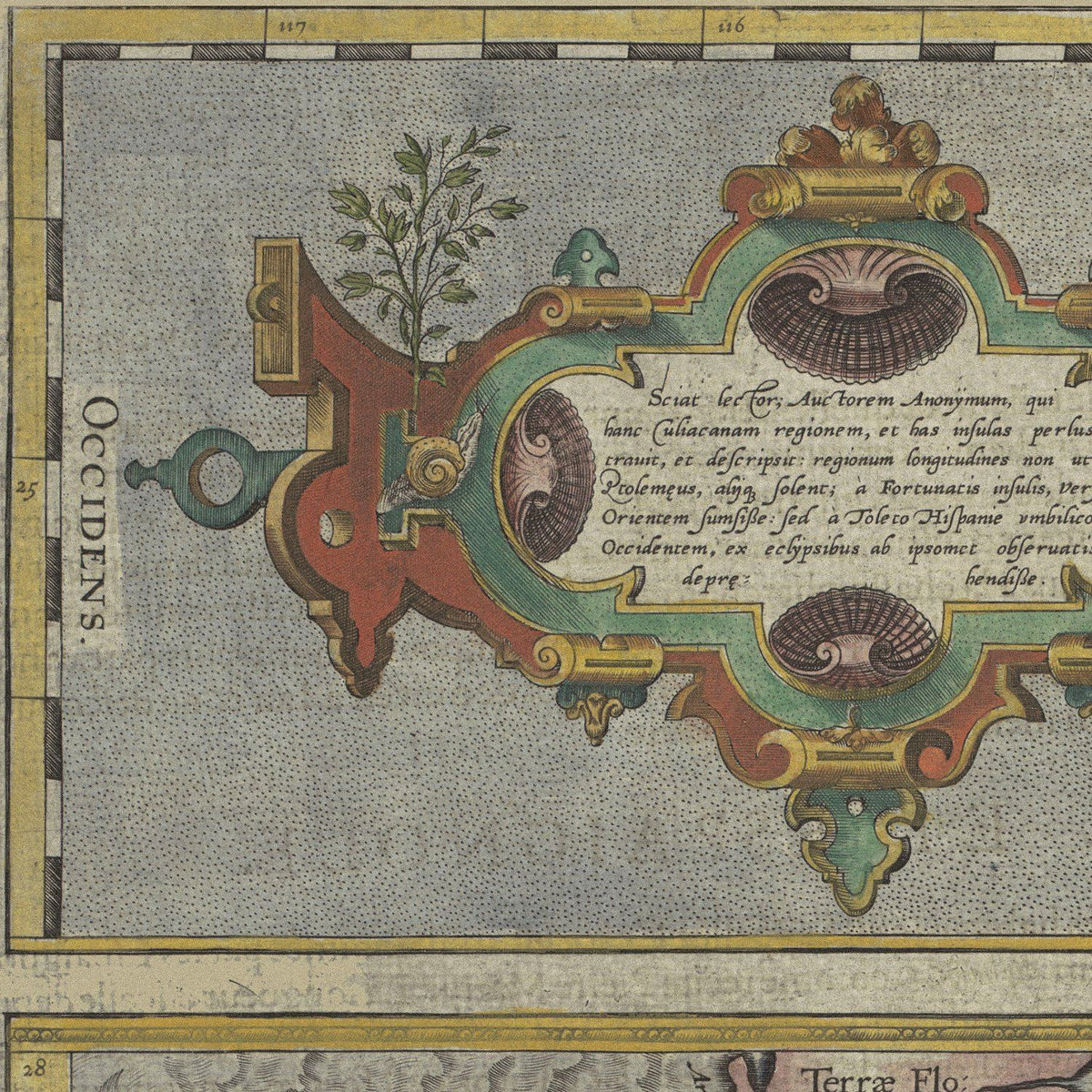 Close-up detail of the Caribbean & Cuba 1580 Map