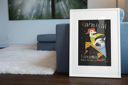 Carnival Havana 1952 poster leaning beside a blue sofa