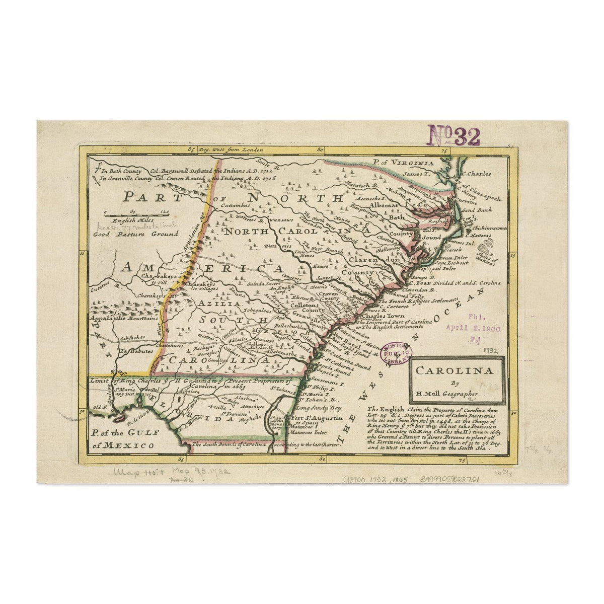 Carolina 1732 Map vintage print