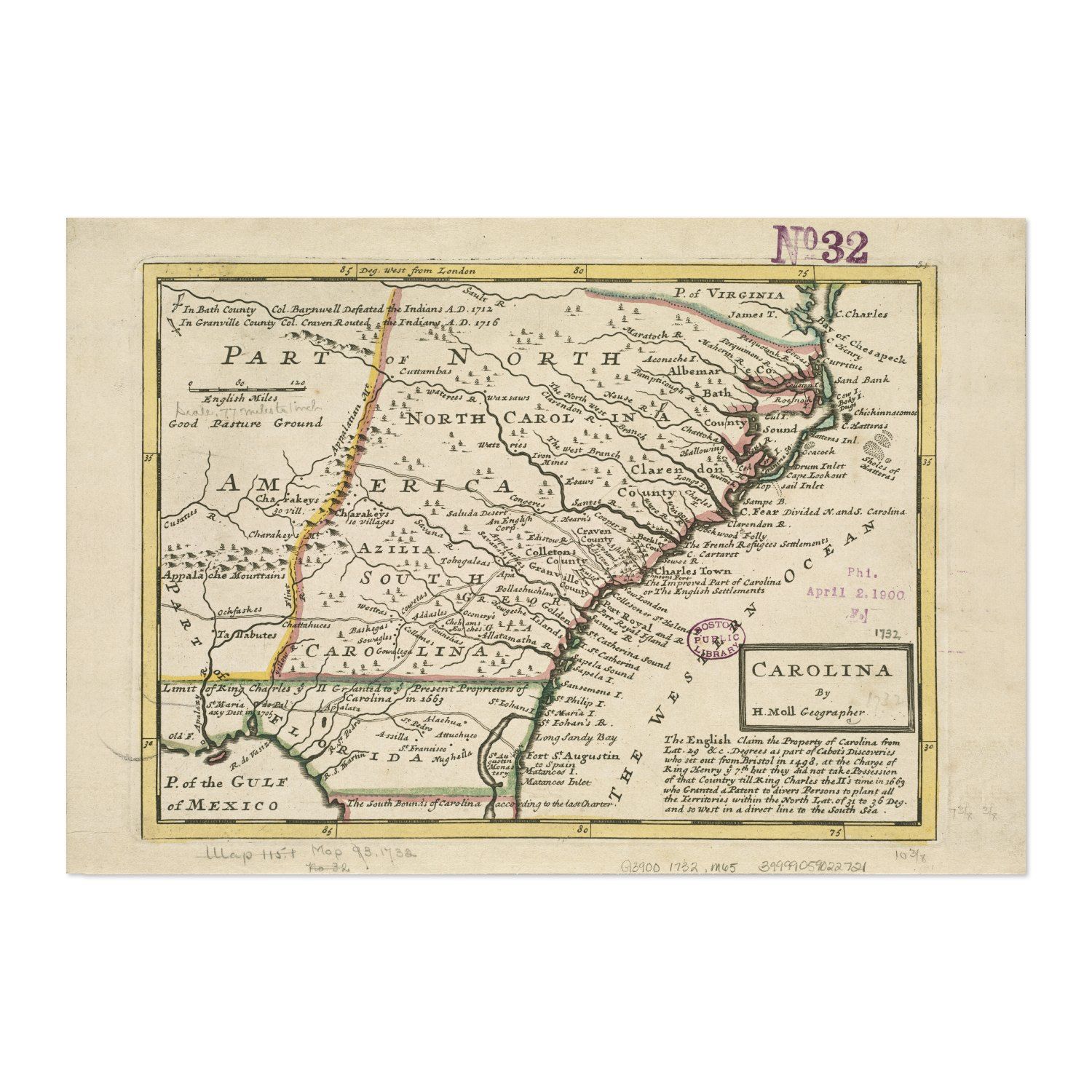 Carolina 1732 Map vintage print