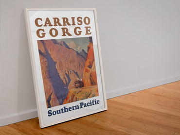 Carriso Gorge — Southern Pacific poster in a white frame leaning against a wall