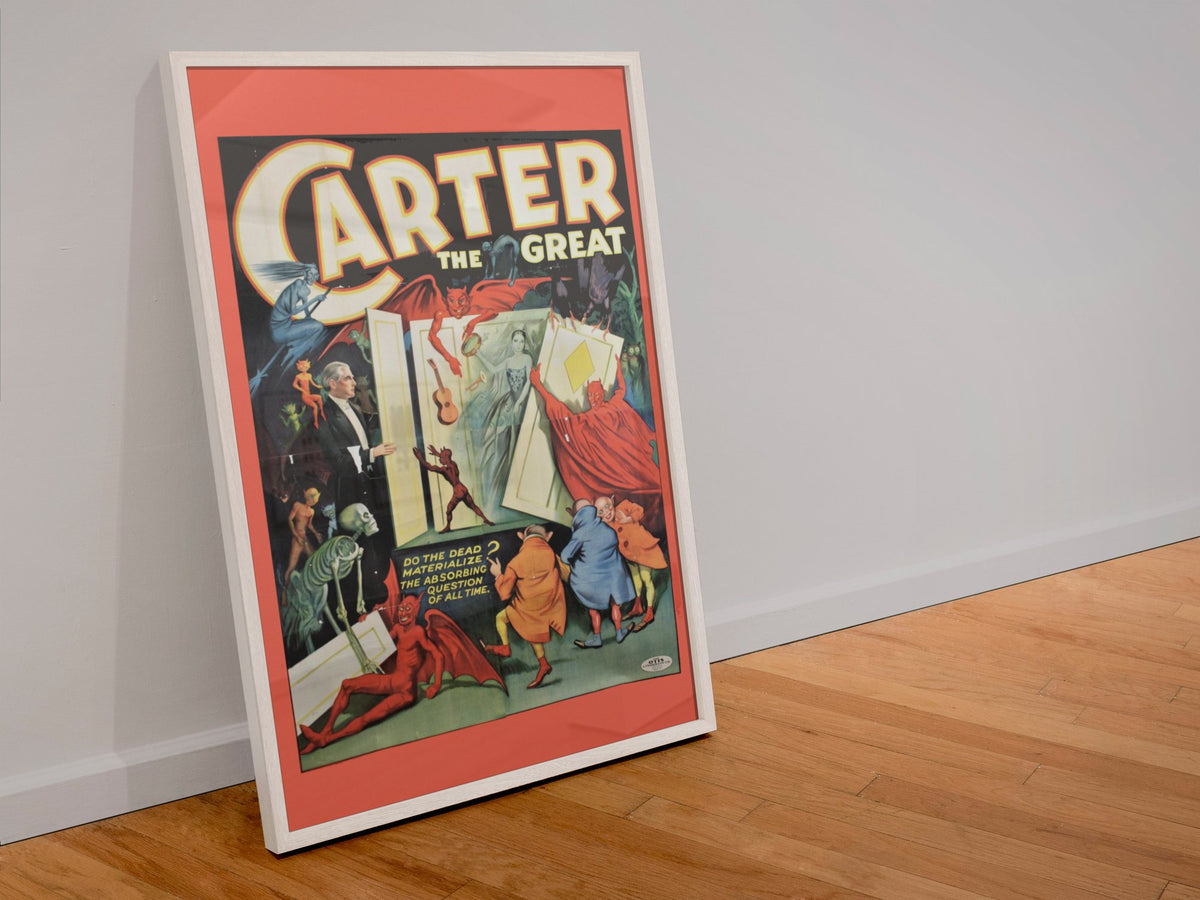 Carter Beats the Devil poster in a white frame leaning against a wall