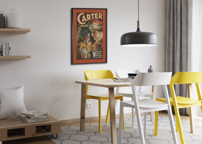 Carter the Great Weird Wonderful Wizard poster framed above a dining table