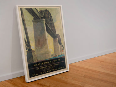 Castleton Cut-Off — New York Central Lines poster in a white frame leaning against a wall