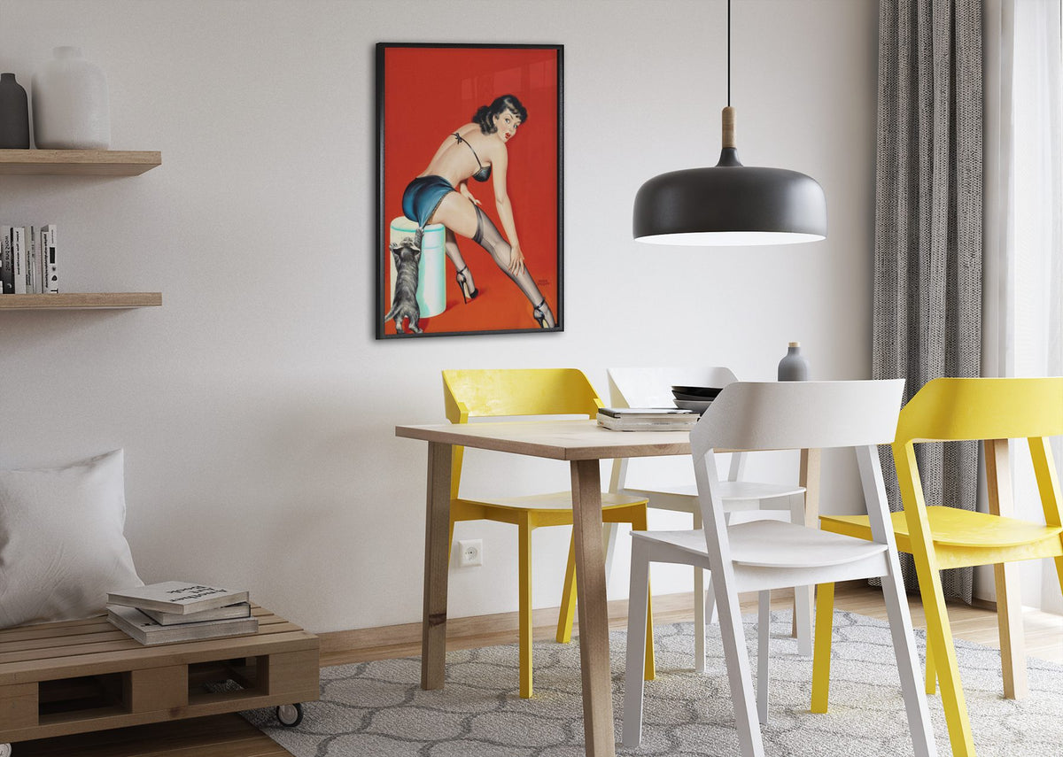 Cat Scratch Fever poster framed above a dining table