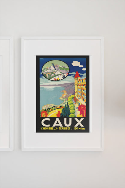 Caux sur Montreux poster on a light wall